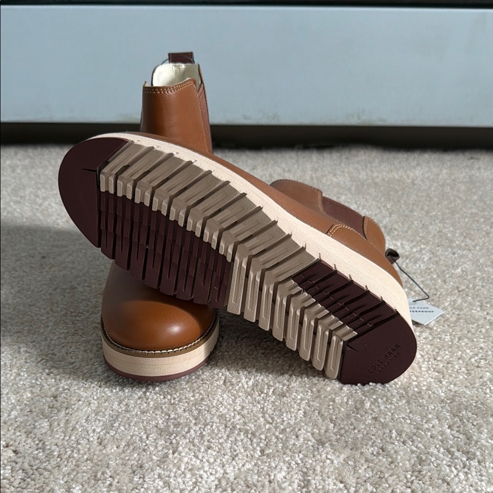 Cole Haan Zerogrand Brown Leather Chelsea Wedge Boots - Picture 3 of 5